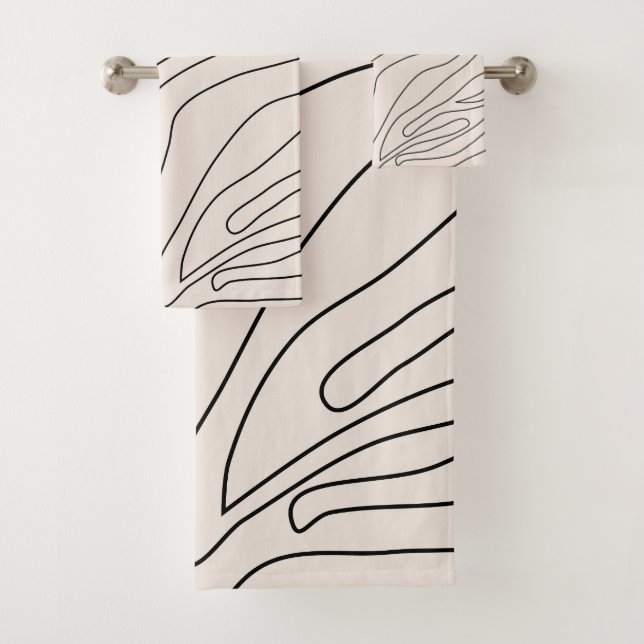 Cream Minimal Abstract Lines Bath Towel Set (Insitu)