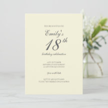 Cream Minimalist 18th Birthday Party Invitation
