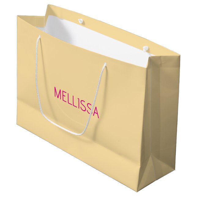 Cream minimalist custom name  large gift bag (Front Angled)