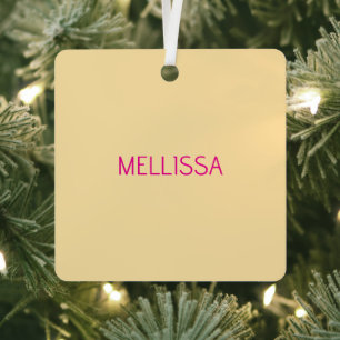 Cream minimalist custom name  metal ornament
