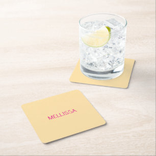 Cream minimalist custom name square paper coaster