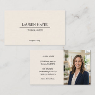  Cream Minimalist Financial Advisor Elegant Photo Business Card