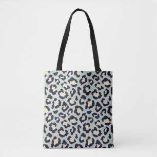 Cream, mint green and black leopard print tote bag