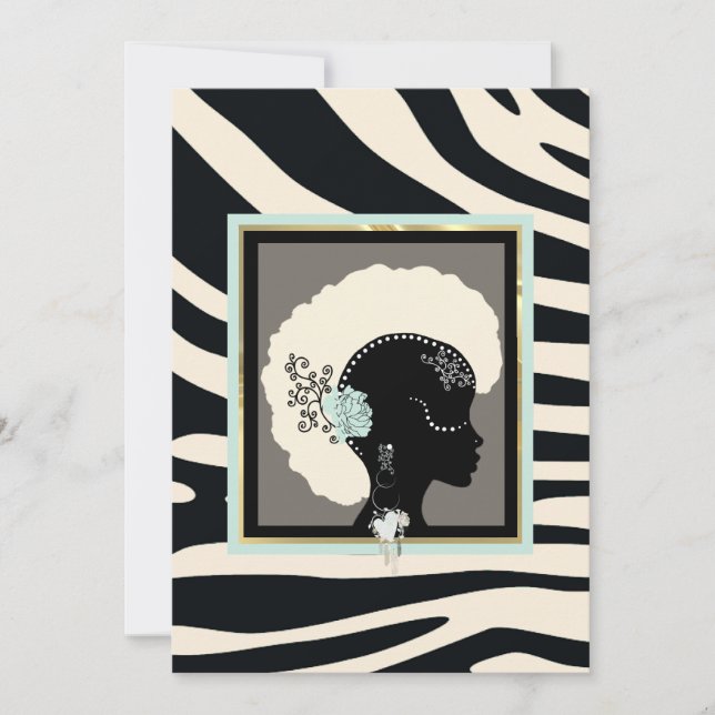 Cream, mint green and black zebra print holiday card (Front)