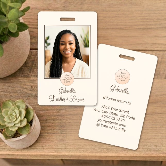 Cream Mocha Script Logo Photo Lashes and Brows Badge (Creator Uploaded)