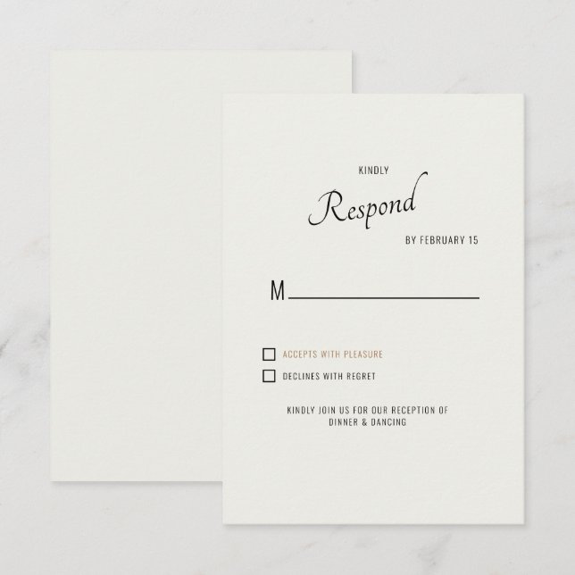 Cream Modern Font Black Text Wedding RSVP Card (Front/Back)