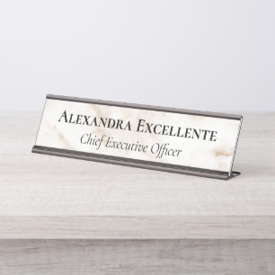 Cream Modern Marble Minimalist Custom Desk Name Plate