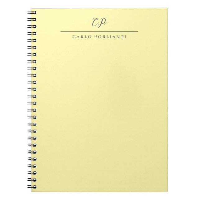 Cream Modern Monogrammed Calligraphy Plain Name Notebook (Front)