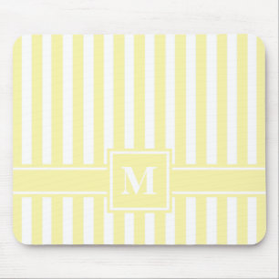 Cream Modern Stripe with Monogram Mouse Pad