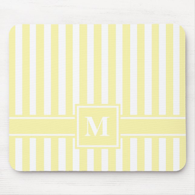 Cream Modern Stripe with Monogram Mouse Pad (Front)