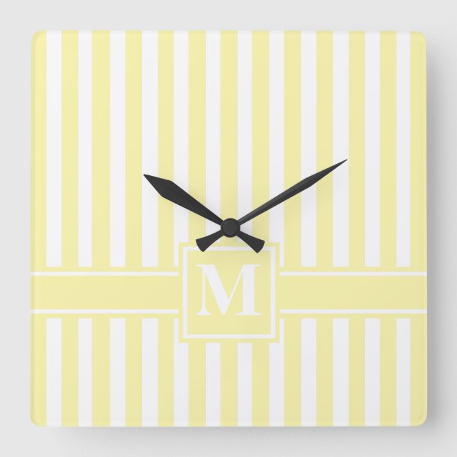 Cream Modern Stripe with Monogram Square Wall Clock (Front)