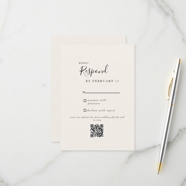 Cream Modern Wedding QR Code RSVP  (Front/Back In Situ)