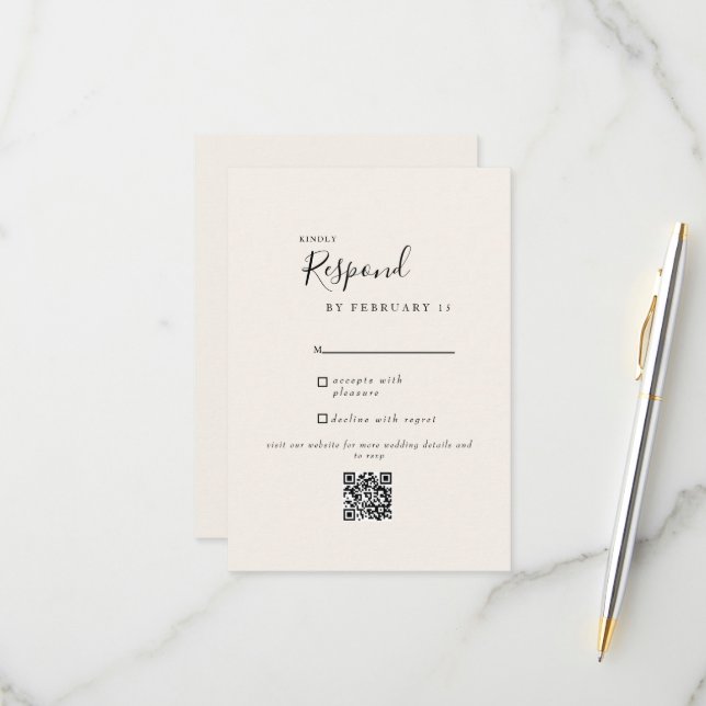 Cream Modern Wedding QR Code RSVP  Card (Front/Back In Situ)