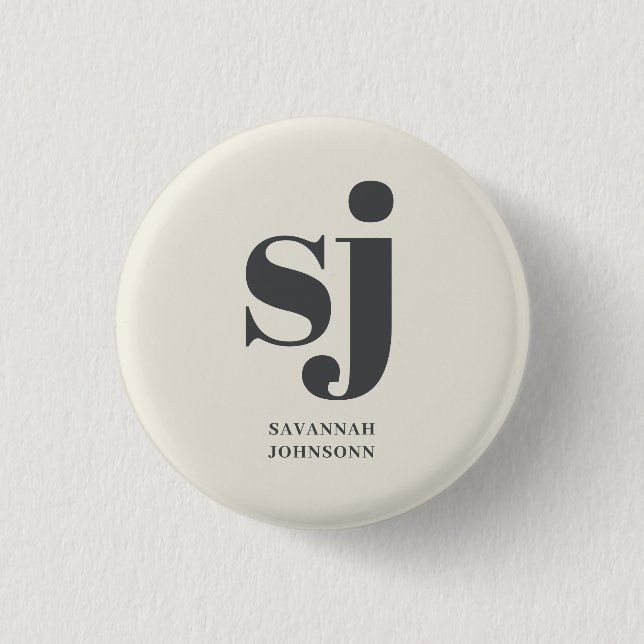 Cream monogram initials  1 inch round button (Front)