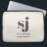 Cream monogram initials  laptop sleeve<br><div class="desc">Cream Personalized name simple</div>