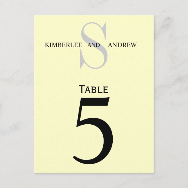 Cream Monogram Wedding Table Number Cards (Front)