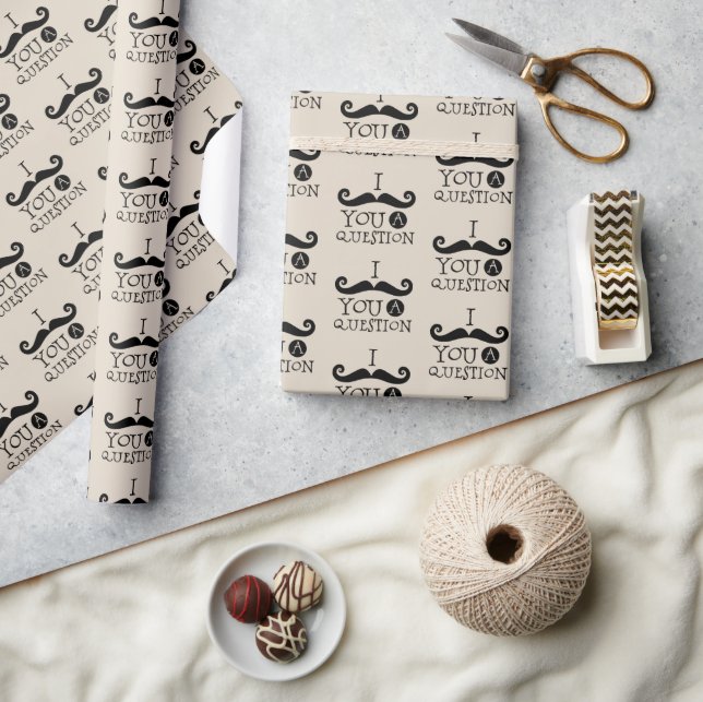 Cream Moustache You A Question Humour Father's Day Wrapping Paper (Crafts)