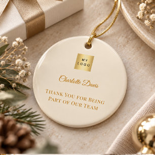 Cream name team member business logo ceramic ornament