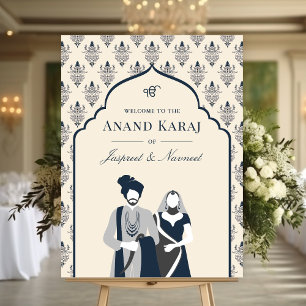 Cream Navy Anand Karaj Sikh Wedding Welcome Sign