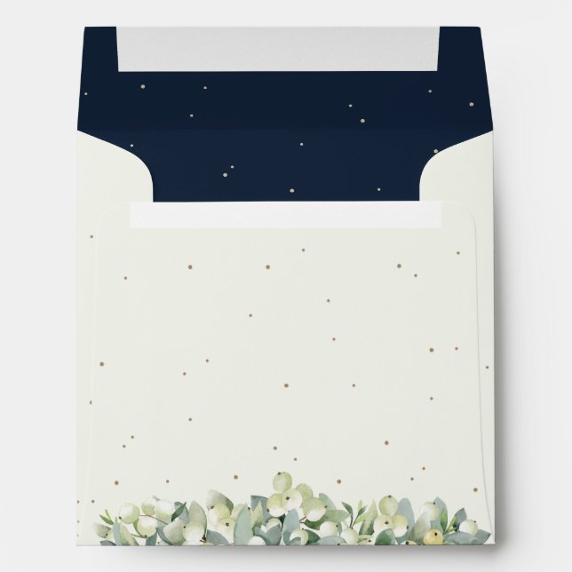 Cream/Navy Snowberry+Eucalyptus Wedding Square Envelope (Back (Bottom))