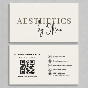 Cream Neutral Skincare Esthetician QR Code  Business Card