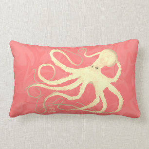 Cream Octopus on Coral - Lumbar Pillow