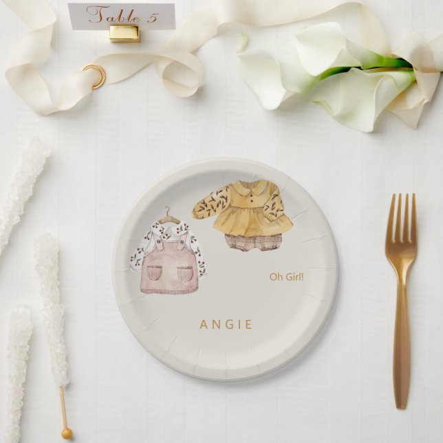 Cream Oh Girl Boho Baby Shower Paper Plate (Wedding)