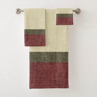 Cream Olive Burgundy Simple Stripe Crosshatch Bath Towel Set