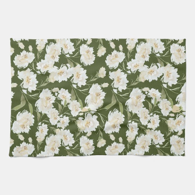 Cream & Olive floral Kitchen Towel (Horizontal)