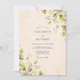 Cream Olive Vine Wedding Invitation