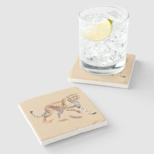 Cream Orange Cheetah Stone Coaster