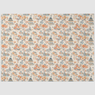 Cream Orange Floral House Chinoiserie Tissue Paper