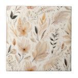 Cream orange floral pattern tile<br><div class="desc">A soft cream,  beige colour as background.  Decorated with soft orange and beige flowers.</div>