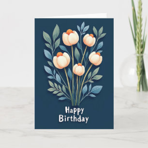 Cream Orange Flower Birthday Card