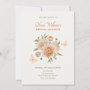 Cream orange flower bloom butterfly bridal shower invitation