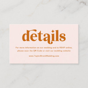 Cream Orange Retro 70s Boho Wedding Website Enclosure Card