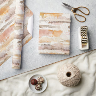 Cream Orange Tan Abstract Stripes Birthday Wrapping Paper