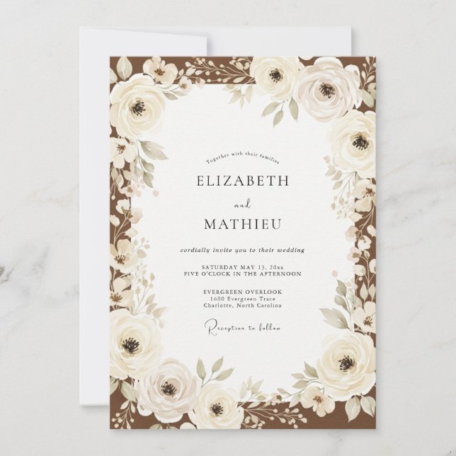 Cream Painterly Floral Romance Wedding Invitation (Front)