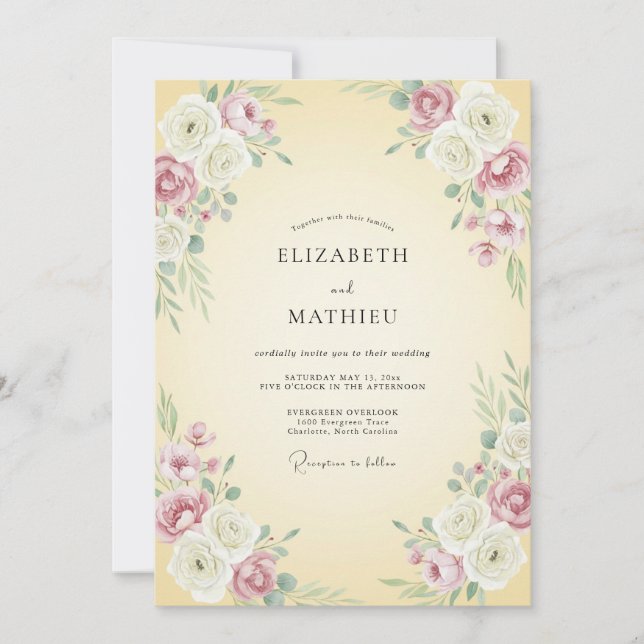 Cream Painterly Springtime Wedding Invitation (Front)