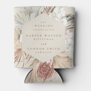 Cream Pampas Dried Grass Floral Jungle Wedding Can Cooler