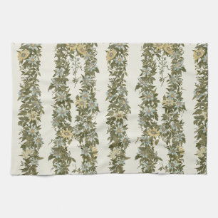 Cream Passionflower Vine, Green Leaf Print Kitchen Towel