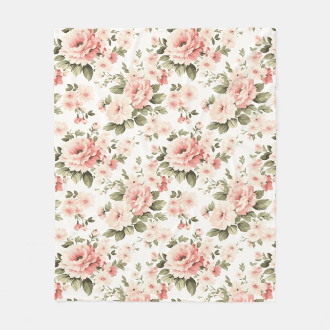 Cream pastel roses  fleece blanket (Front)