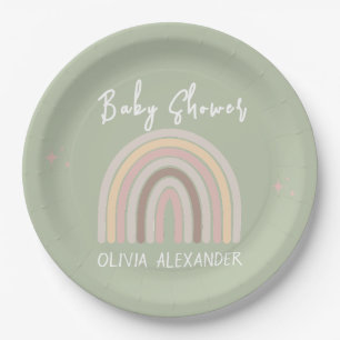 Cream Pastel Simple Minimalist Baby Shower Paper Plate