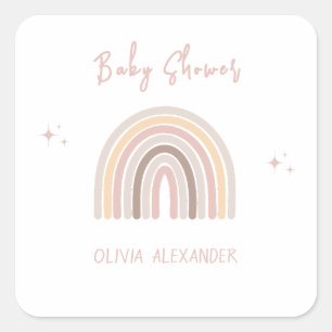 Cream Pastel Simple Minimalist Baby Shower Square Sticker