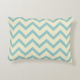 Cream & Pastel Teal Chevron Zigzag Pattern Decorative Pillow