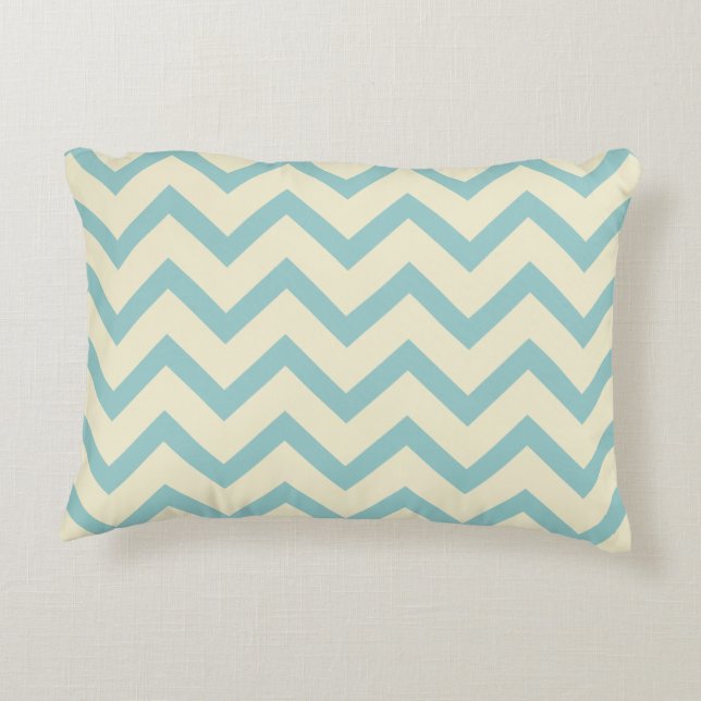 Cream & Pastel Teal Chevron Zigzag Pattern Decorative Pillow (Back)