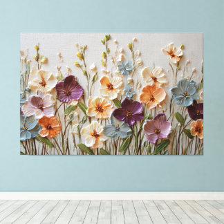 Cream, Peach, and Lavender Blooms – Abstract Wall Canvas Print