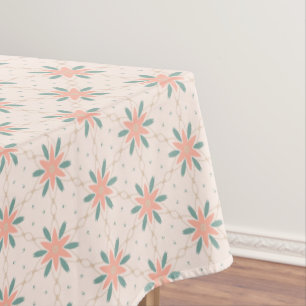 Cream, Peach and Sage Green boho floral pattern Tablecloth