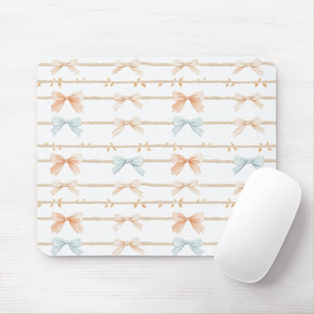 Cream Peach Blue Bows Mouse Pad (With Mouse)