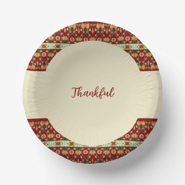 Cream Peach Burgundy And Dark Green Paper Plate (Front)